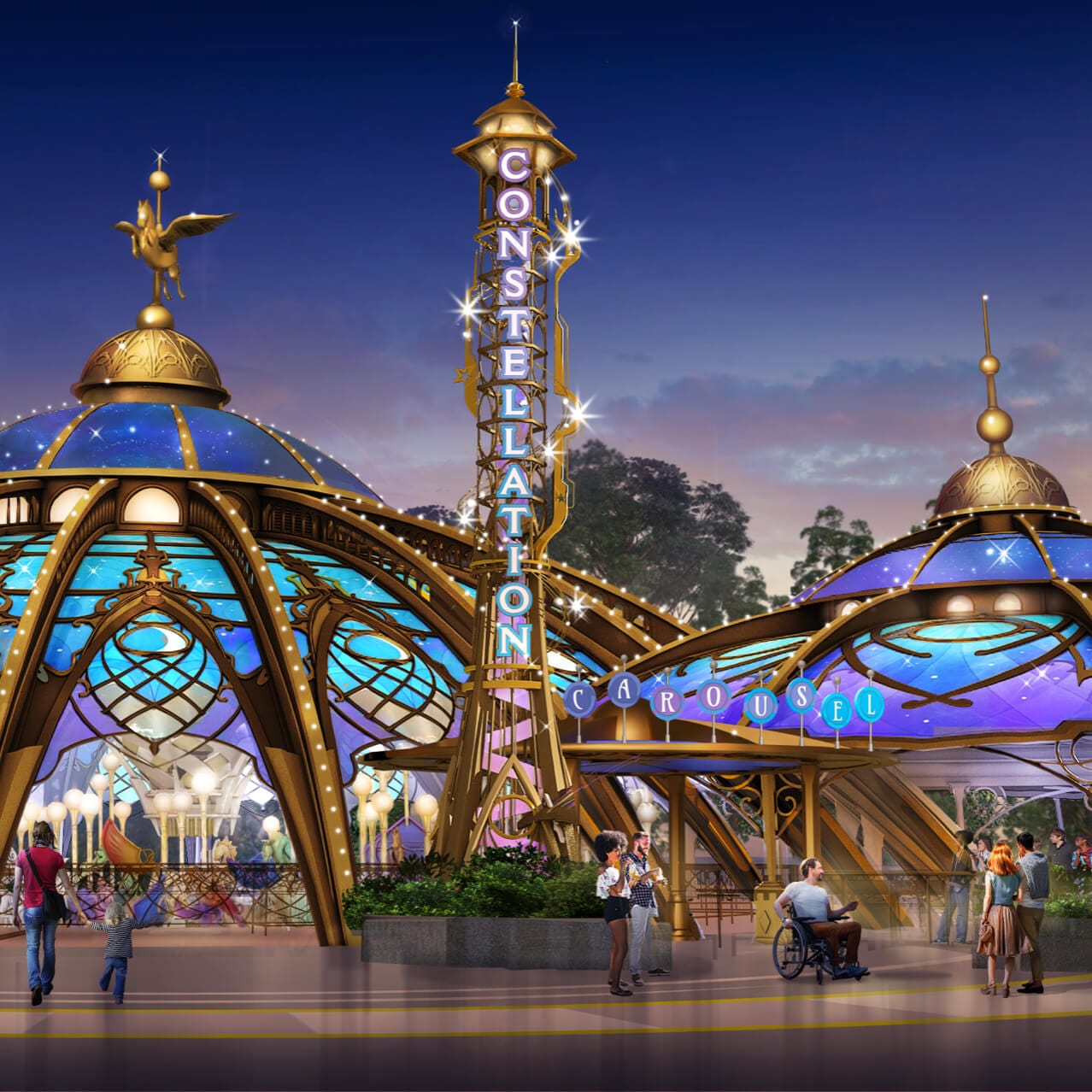 Artist Conceptual Rendering - Constellation Carousel ride in Celestial Park, part of Universal Epic Universe in Orlando.