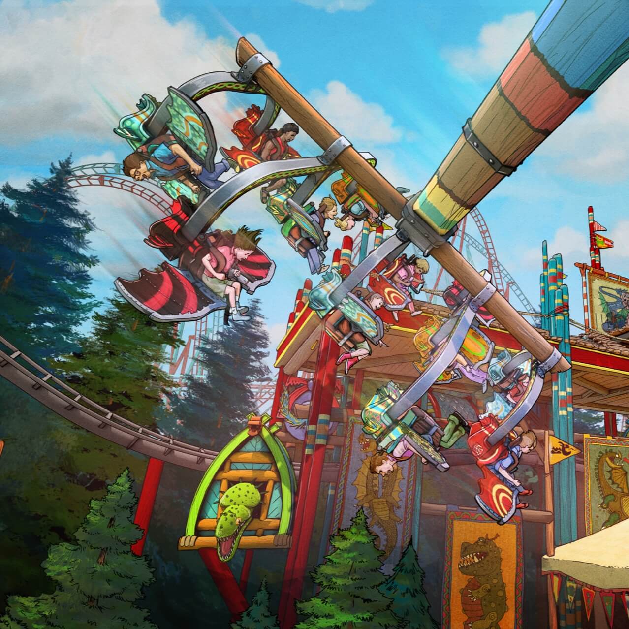 Artist conceptual rendering – Guests swoop and soar as they ride Dragon Racer’s Rally ride in How to Train Your Dragon – Isle of Berk.