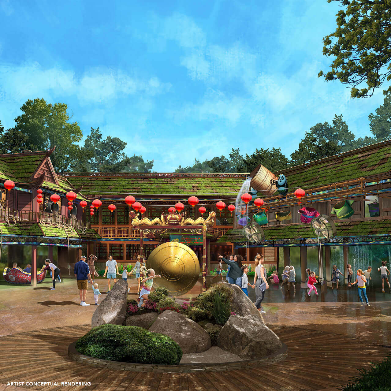 Artist conceptual rendering of Po's Kung Fu Training Camp in DreamWorks Land at Universal Studios Florida.